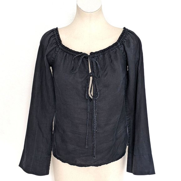 H&M Tops - NWOT H&M Clothes Black Front Ties Long Sleeves Peasant Top Blouse